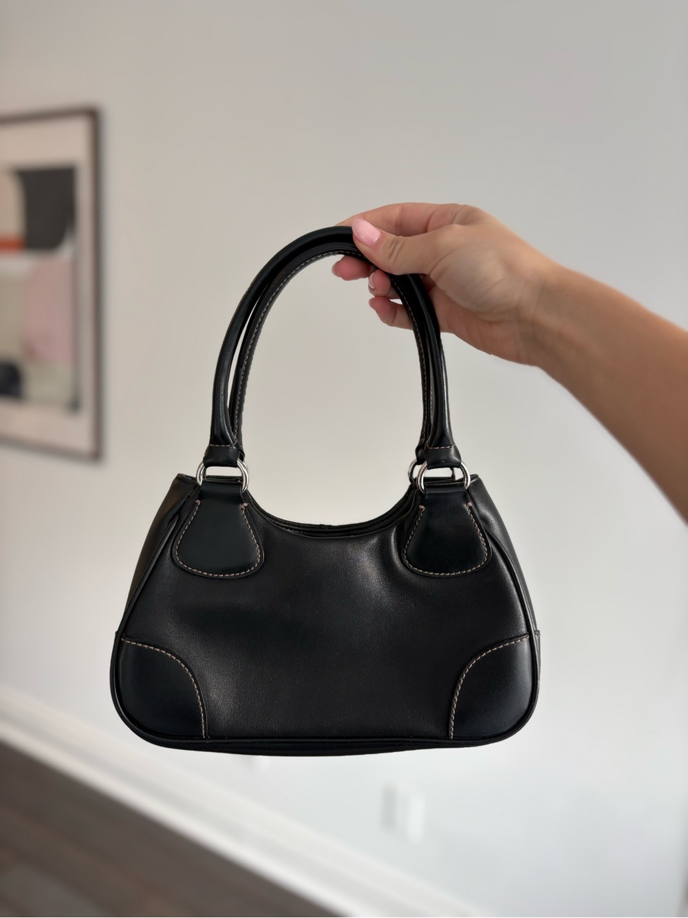 Classic Black Leather Mini Bag with Top Handle